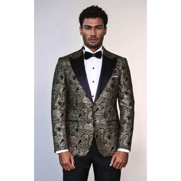 NWT Paisley Peak Lapel Black Men Dinner Tuxedo Jacket - Wessi US 36, 38 - Picture 1 of 11